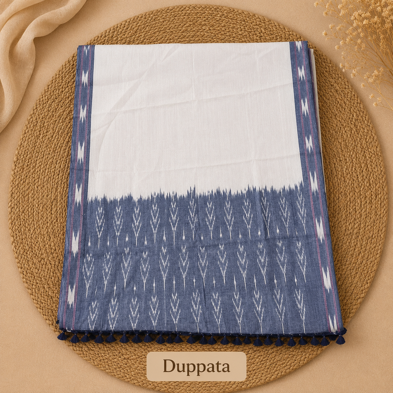 Ikat Cotton Dress Material – Grey & Beige