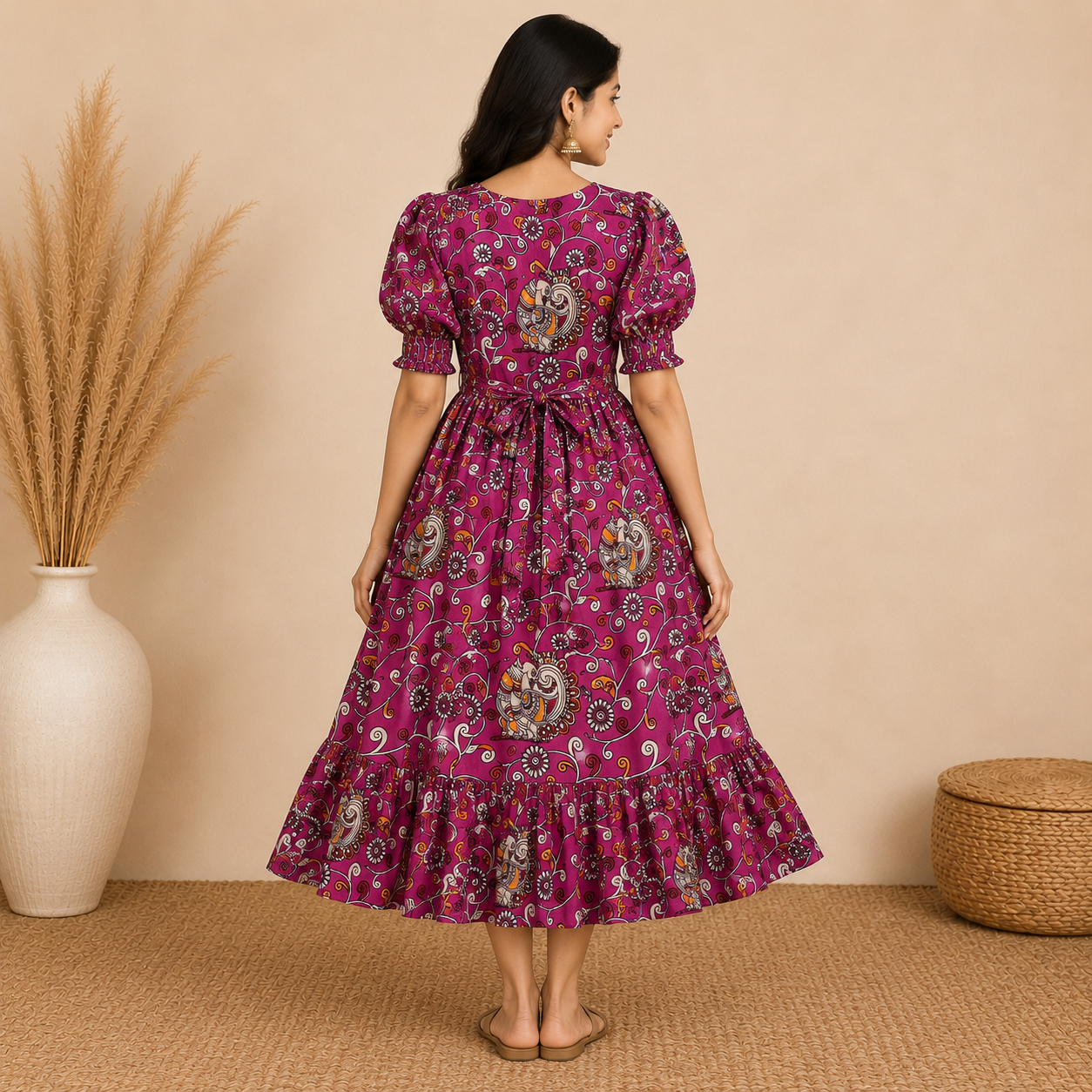 Pink Kalamkari Frill Frock