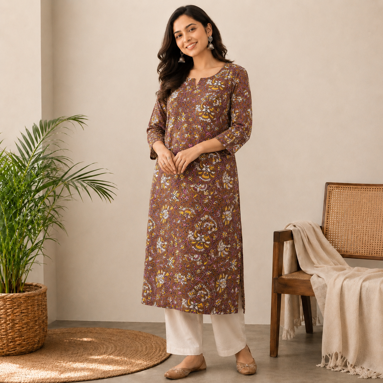 Multi Floral Straight Cut Kurthi