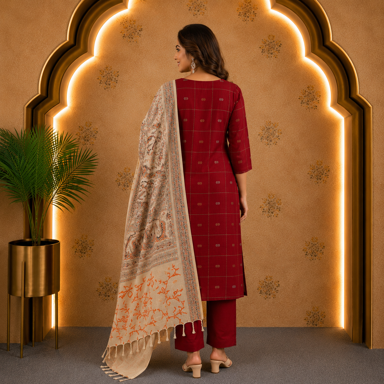 Red Raw Silk Top & Madhubani Kalamkari Dupatta – Dress Material