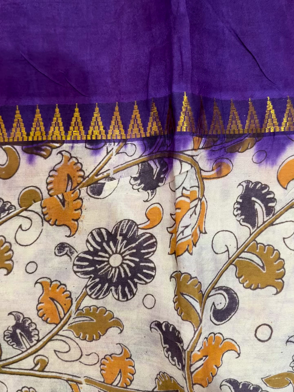 Kalamkari Mangalagiri Silk Saree with Gap Border
