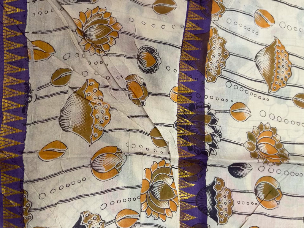 Kalamkari Mangalagiri Silk Saree with Gap Border