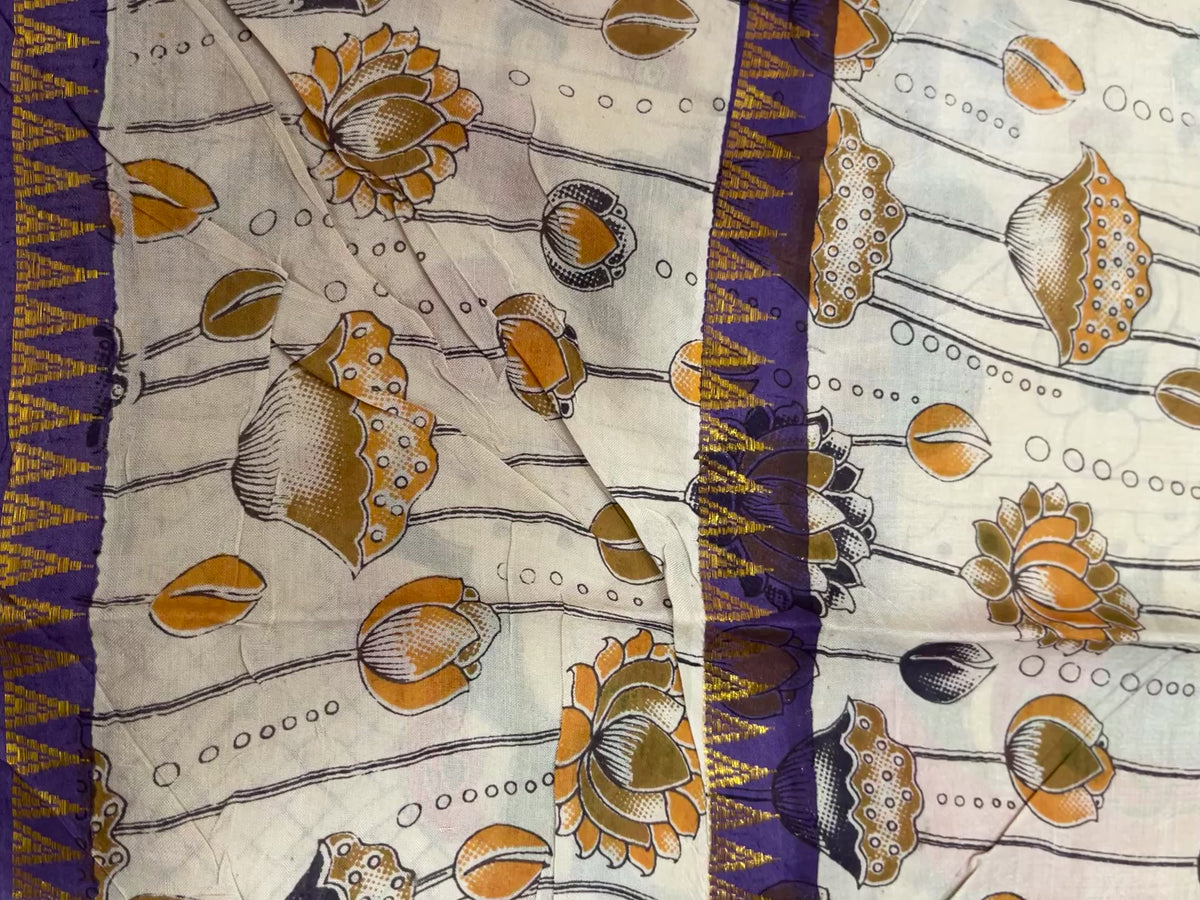 Kalamkari Mangalagiri Silk Saree with Gap Border