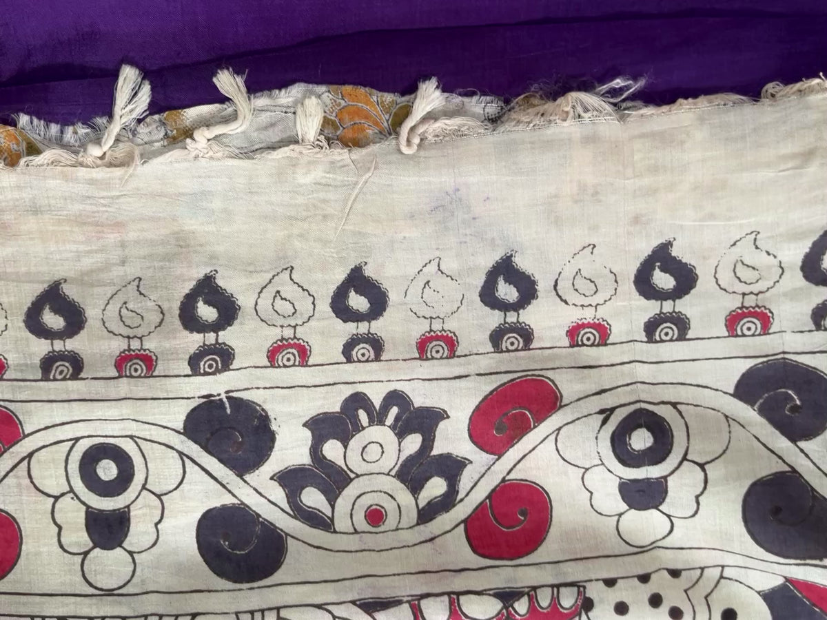 Kalamkari Mangalagiri Silk Saree with Gap Border