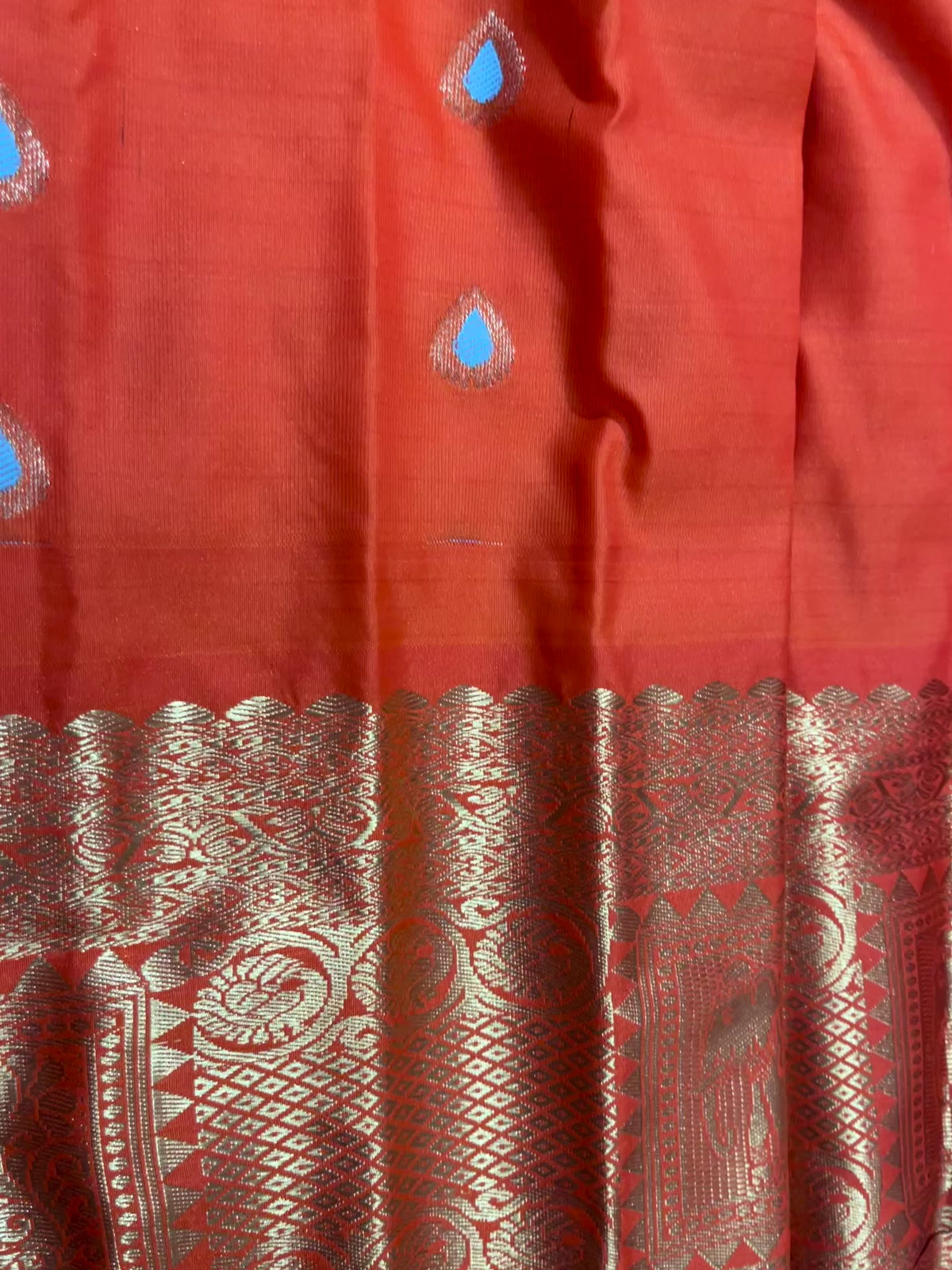 Skyblue & Orange Semi Gadwal Silk Saree
