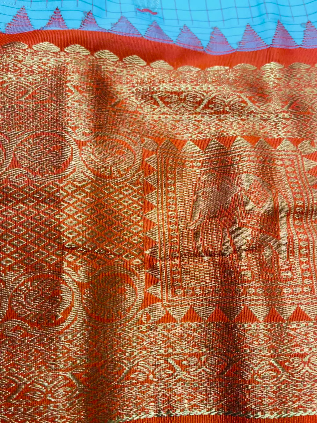 Skyblue & Orange Semi Gadwal Silk Saree
