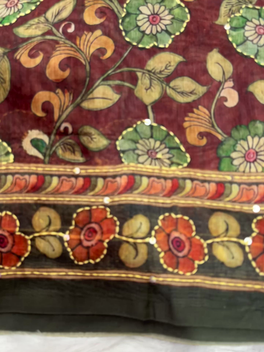 Chanderi Kalamkari Digital Kantha Work Saree